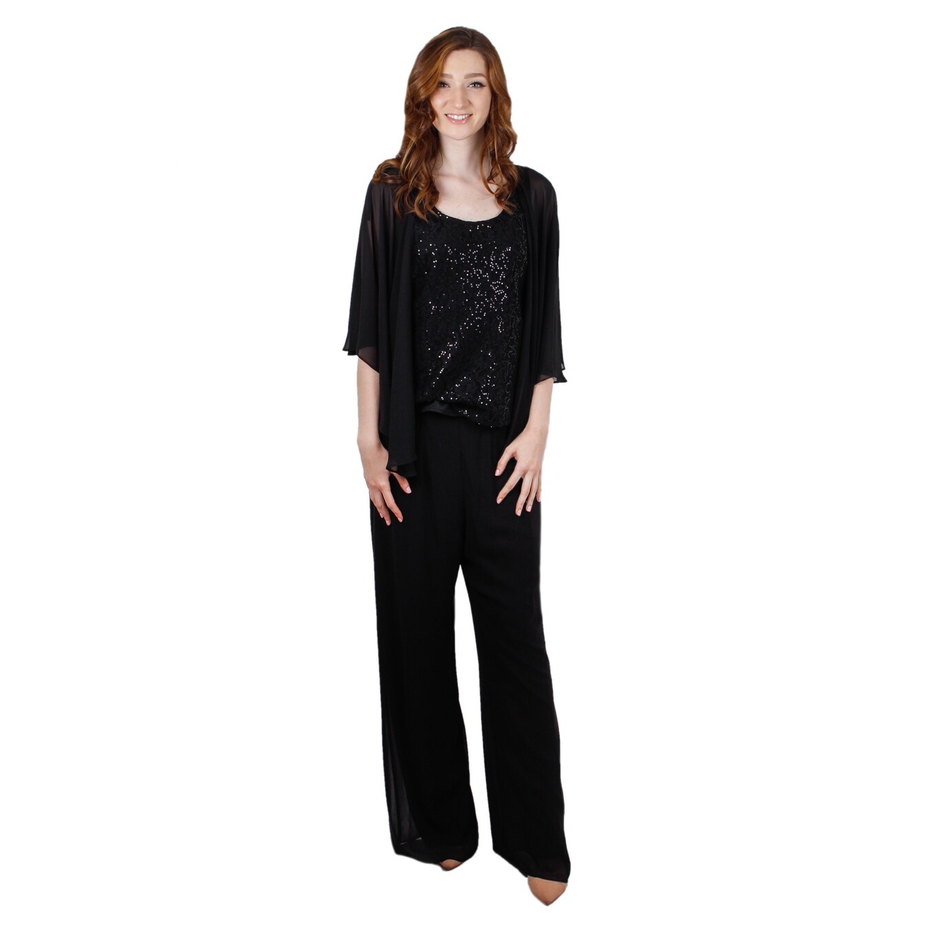 chiffon three piece pant suit