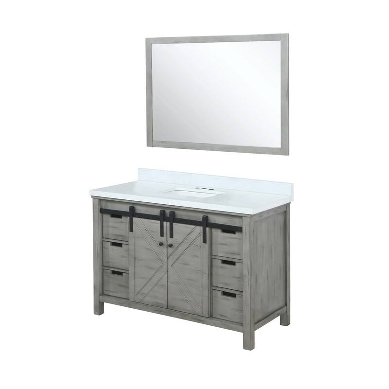 Marsyas Bath Vanity, White Quartz Countertop and Mirrors
