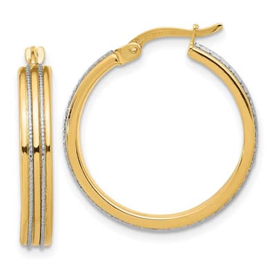 Curata 14k Two Tone Gold Polished and Sparkle Cut Hoop Earrings - 24.75x24mm