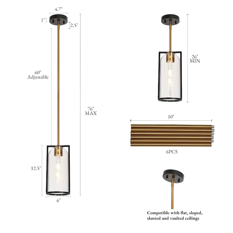 Modern 1-Light Black Gold Kitchen Island Pendant Light with Clear Glass for Dining Room