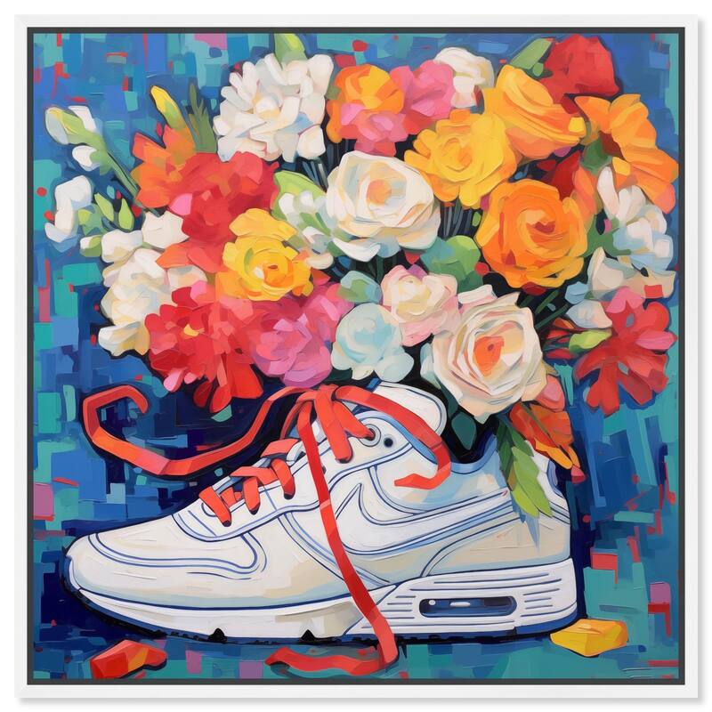Whimsical Sneaker with Flowers Canvas by Art Remedy - White - 20" x 20"
