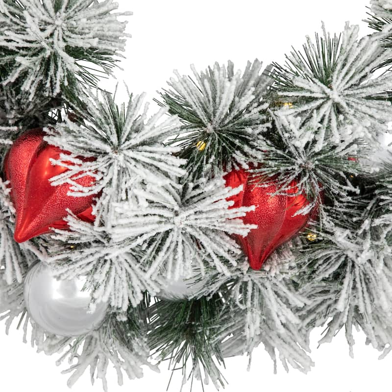 B/O Snowy Bristle Pine Christmas Wreath 24" Warm White LED