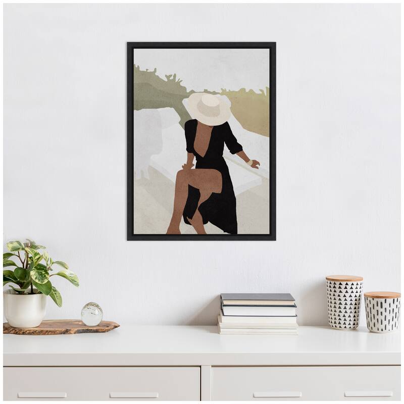 Kate and Laurel Sylvie Elegant Woman in Hat Framed Canvas by July Art Prints