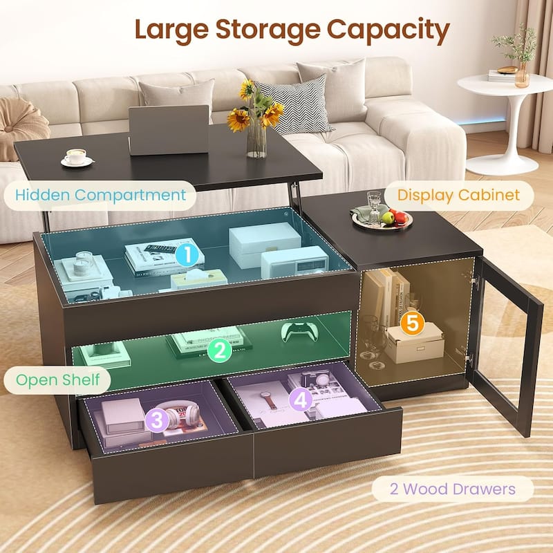 Lift Top Coffee Table 2 Drawers Glass Storage Cabinet Coffee Tables Living Room