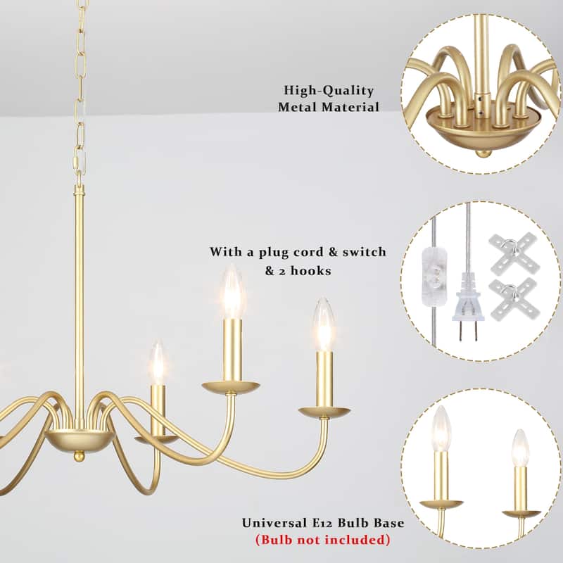 6-Light 27.55-inch Chandeliers with Plug in Cord for Bedroom Living Room