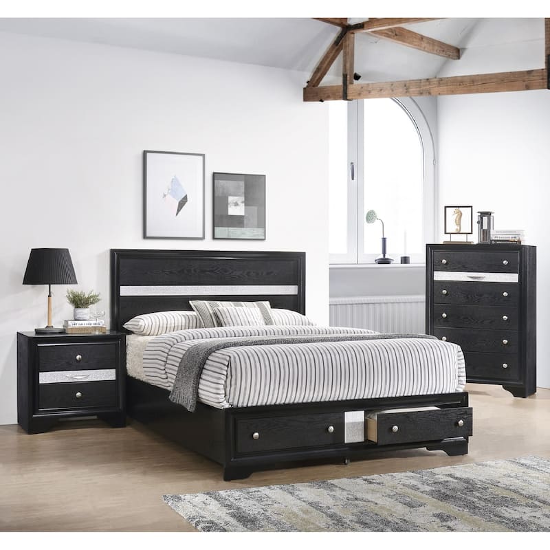 Modern Luxury 1pc Glam 2-Drawer Nightstand End Table Pullout Jeweler Tray Panel Bedroom Solid Wood Wooden Furniture