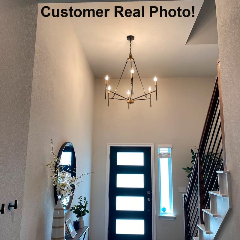 Alestair Modern Transitional Classic Candle Chandelier Black Gold Metal Farmhouse Pendant for Foyer