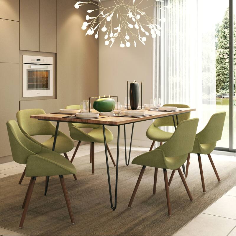 WYNDENHALL Malone Modern Industrial IV 7 Pc Dining Set with 6 Upholstered Bentwood Dining Chairs and 66 inch Wide Table