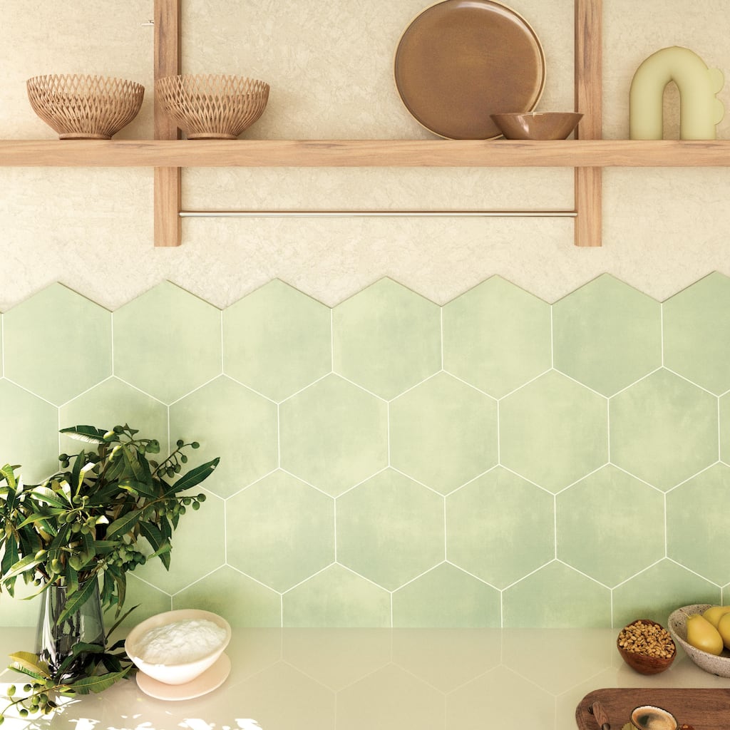 Merola Tile Horizon Hex Verde 7-3/4" x 9" Porcelain Floor and Wall Tile