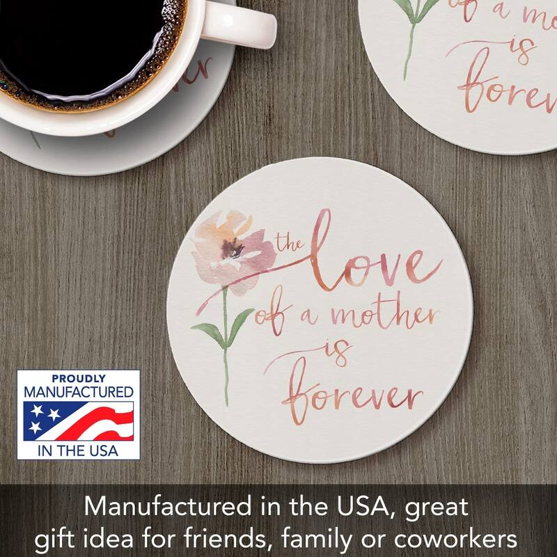 CounterArt Love of Mom is Forever Absorbent Stone Tumbled Tile Coaster Set of 4 Made in The USA Protective Cork Backing