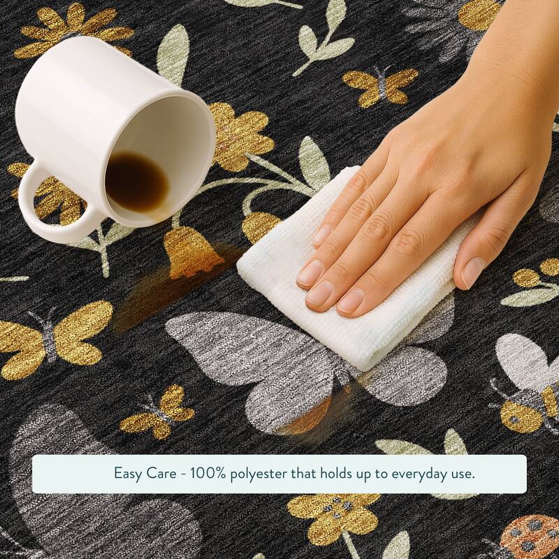 Machine Washable Indoor/ Outdoor Whimsy Butterfly Chantille Rug