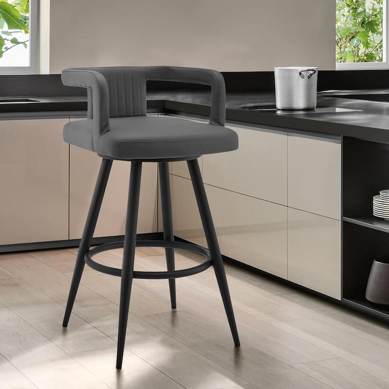 Gabriele Modern 26" Metal and Faux Leather Counter Bar Stool - Grey and Black - Counter Height