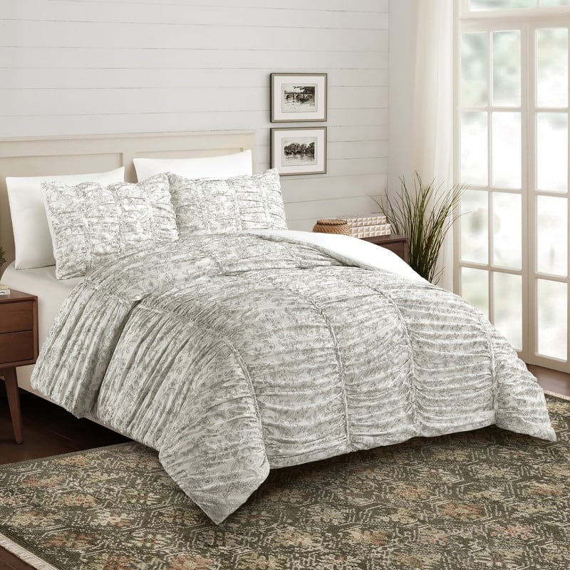 Floral Toile Ruched Textured Comforter Set - Twin - Twin XL