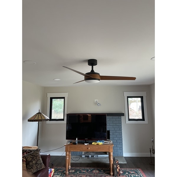 54" Black & Replica Wood Finish LED Indoor/Outdoor Ceiling Fan with Light Kit 