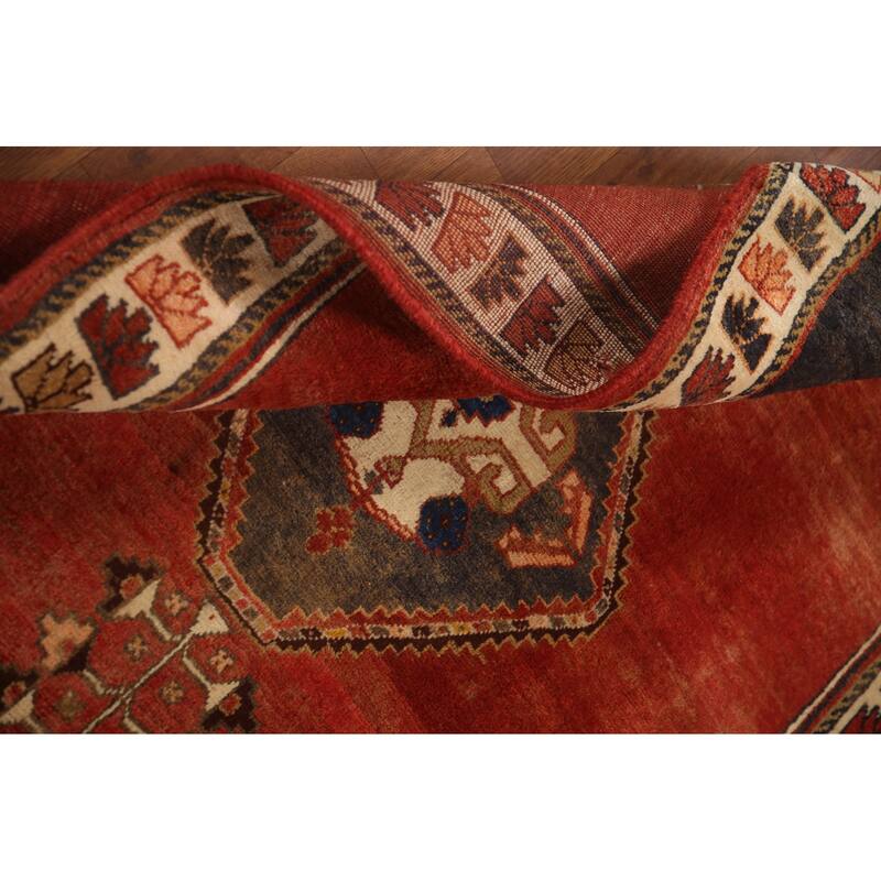 Hand Knotted Oriental 100% Wool Carpet Traditional Medallion Red Shiraz Area Rug - 6' 3'' X 3' 11''
