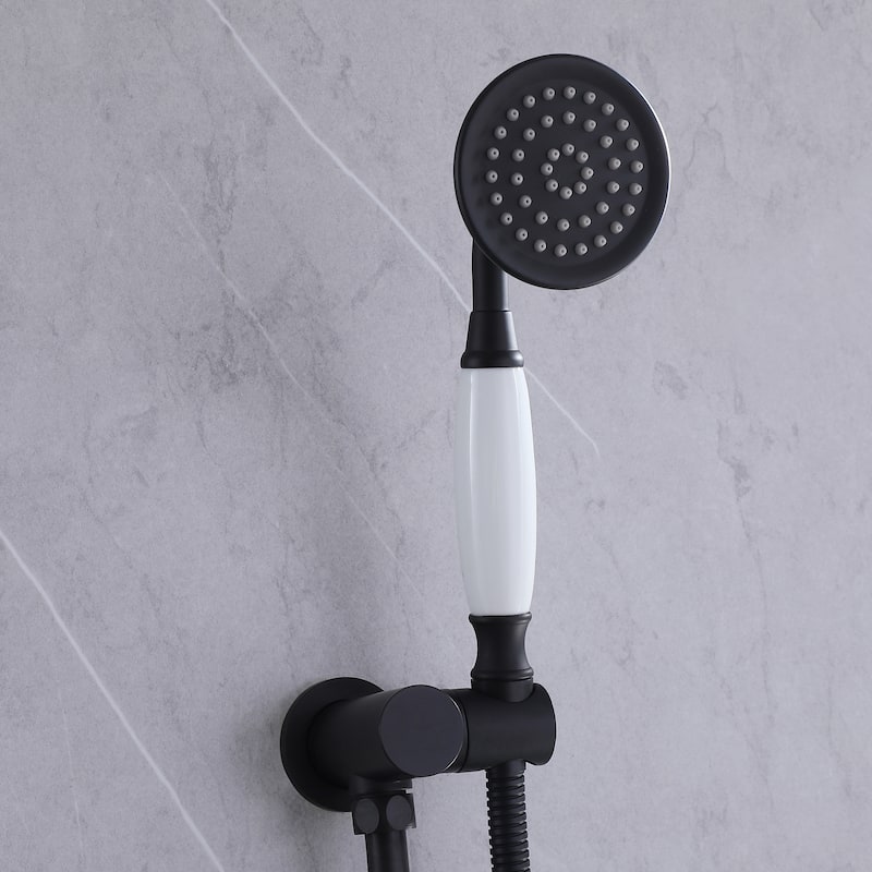 Vintage 6'' Round Complete Rainfall Shower Head System with Handheld and Hose in Black / Gold