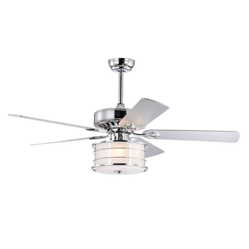 52" 3-Light Chrome Drum Shade LED Ceiling Fan + Remote, Traditional Farmhouse Rustic Industrial - Sliver
