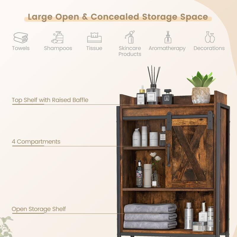 4-Tier Over Toilet Storage Cabinet with Adjustable Shelves and Sliding Door for Bathroom Organization - 25"W x 9.5"D x 67.5"H