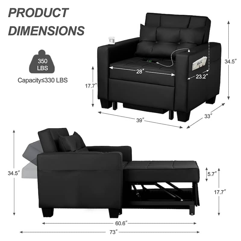 Pull Out Sofa Couch Bed Convertible Sleeper Sofa Bed with Storage Chaise, Sofa Couch
