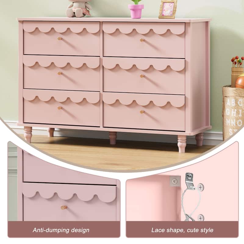 6 Drawers Chest Of Dresser Storage Cabinet Curved Design Organizer