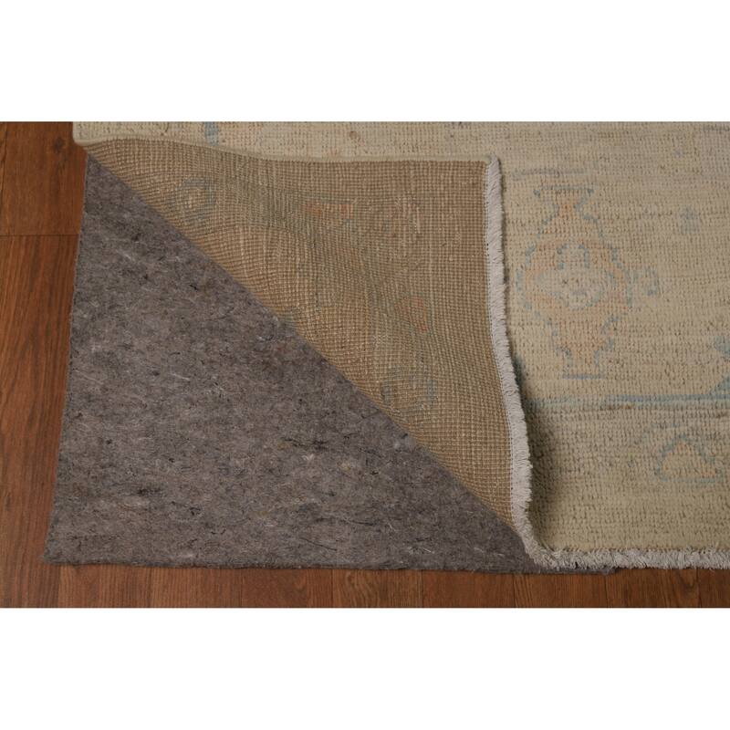 Vegetable Dye Oushak Turkish Area Rug Hand-Knotted Beige Wool Carpet - 8'11"x 11'10"