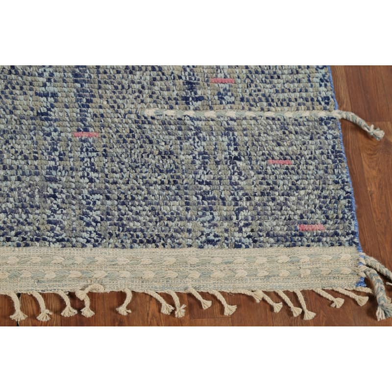 Gray & Blue Striped Moroccan Area Rug Hand-Knotted Wool Carpet - 5'9"x 9'8"