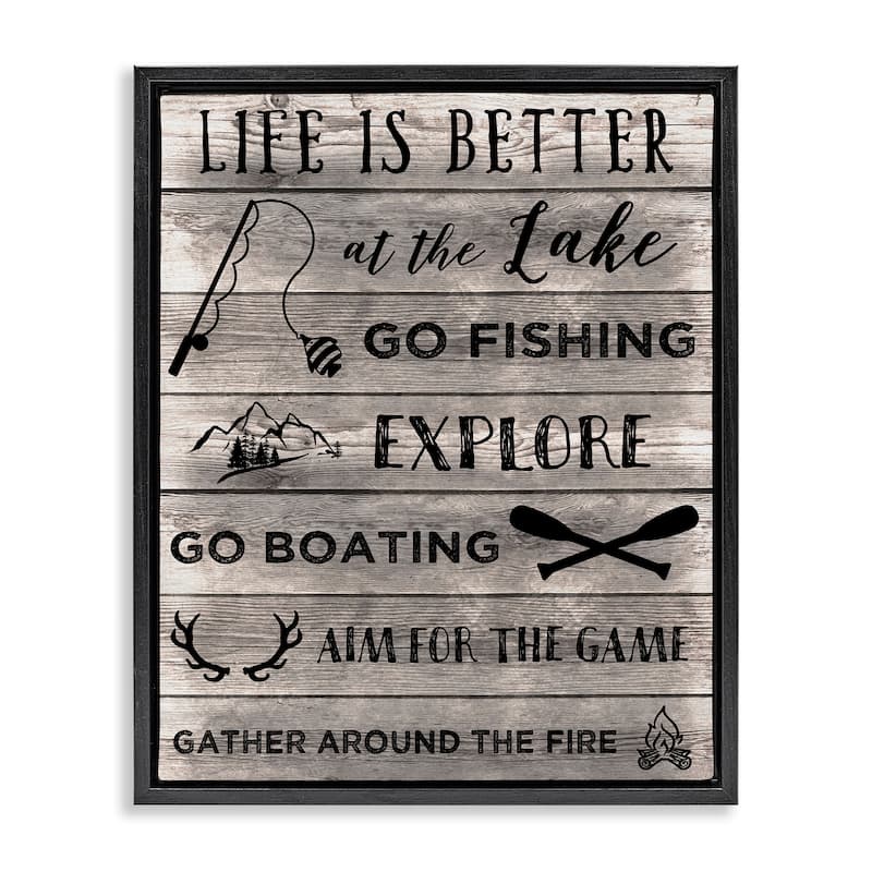 Stupell Lake Activities & Phrases Framed Floater Canvas Wall Art Design By CAD Designs - 17 x 21 - Black