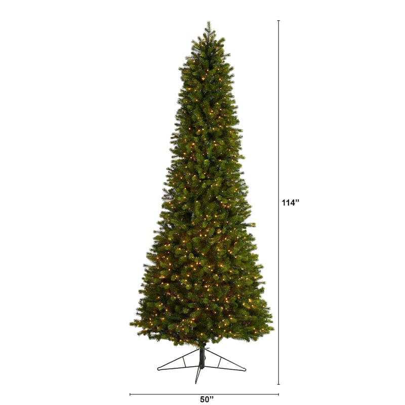 9.5ft. Slim Mountain Spruce Artificial Christmas Tree with 1400 Warm White Micro LED Lights & Remote - Majestic Statement Tree