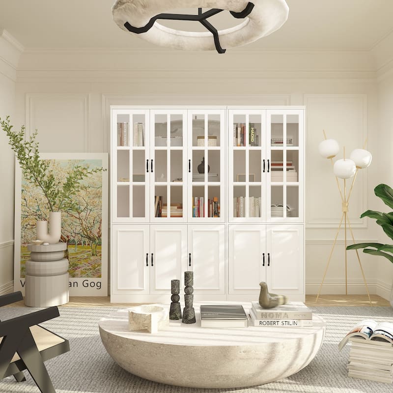 Tall Storage Cabinet Glass Doors Display Cabinet Bookcase Home Office - 78.7"W