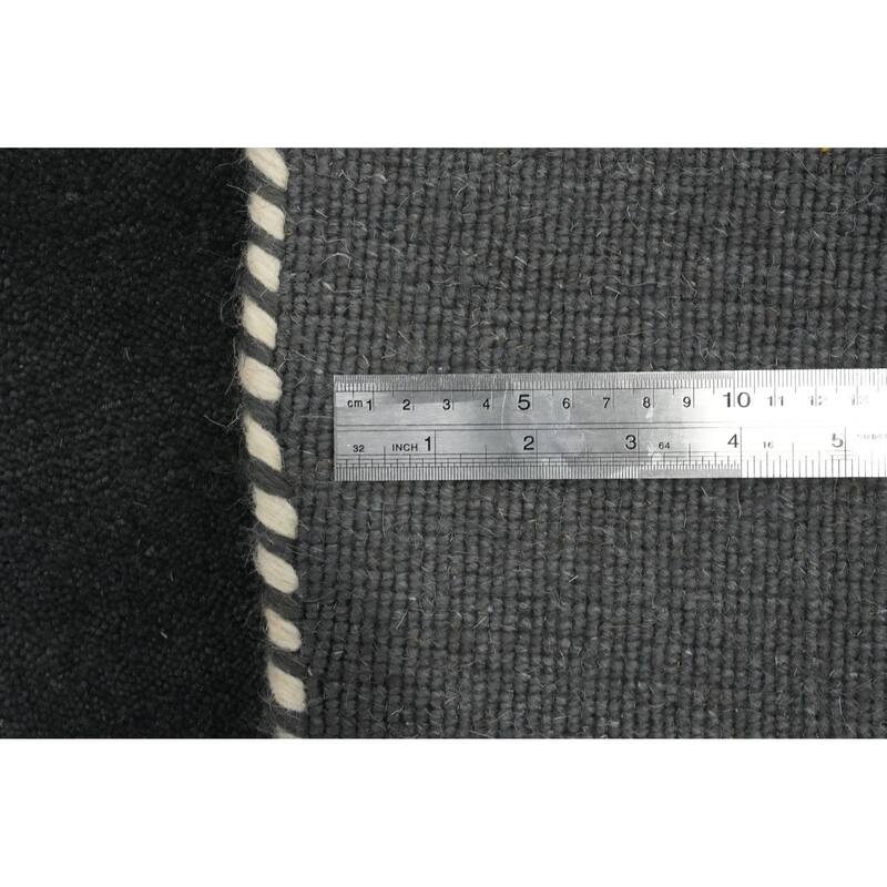 Tribal Gabbeh Oriental Round Rug, Hand-Knotted Black Wool Carpet - 4' 10'' X 4' 10''