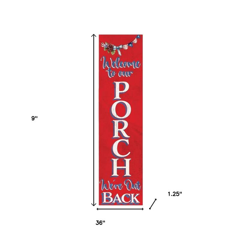 HomeRoots 36" Blue Red And White Solid Wood Welcome To Our Porch Porch Sign
