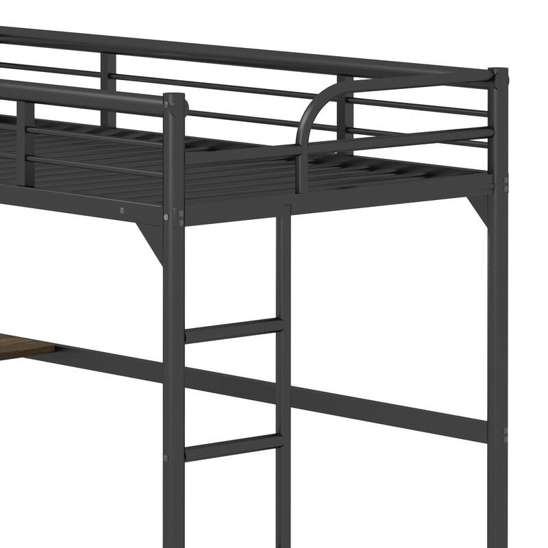 Metal Twin Loft Bed with Desk, Loft Bed Kids Bed, Bedroom High Loft Bed Frame with Ladder and Safety Guardrails, Twin Size Bed