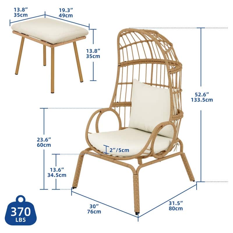 Moasis Outdoor Narrow Wicker Egg Chair Basket with Cushions