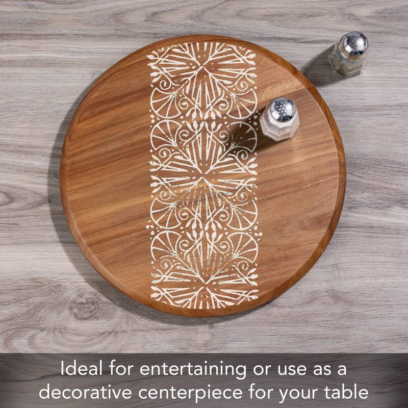 Mohave Round Acacia Wood Lazy Susan Turntable 14" Diameter for Serving Kitchen Organization Condiment Caddy