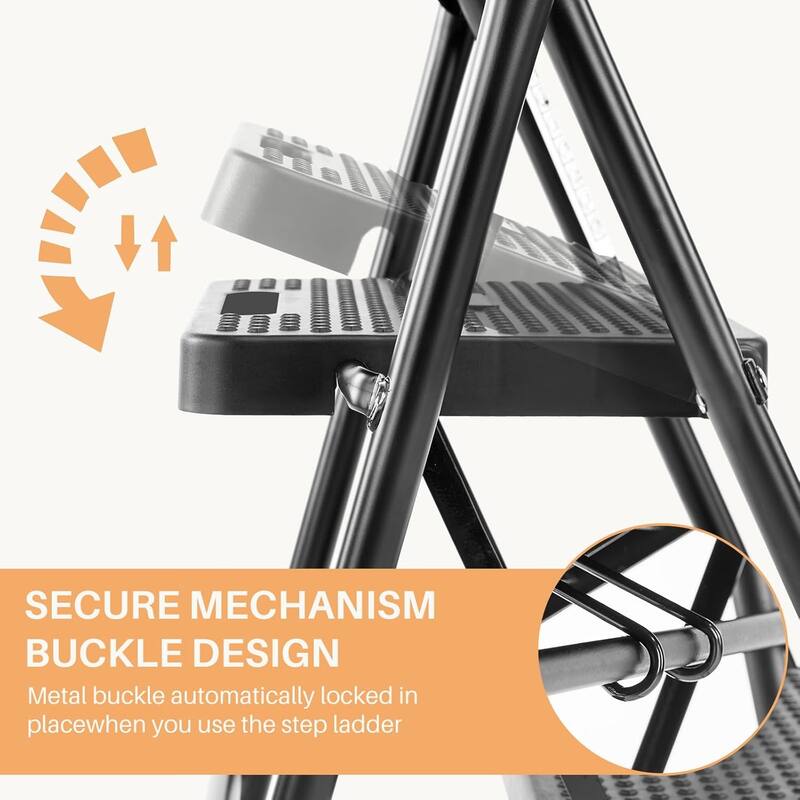 2 Step 3 Step Ladder, Foldable Step Stool Ladder with Anti-Slip Pedal, Sturdy Folding Step Tool, Black