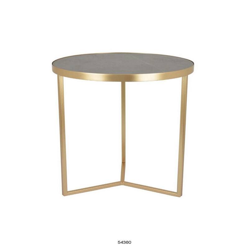 20 Inch Plant Stand Table, 3 Legged Metal Base, Gray Marble, Gold Finish