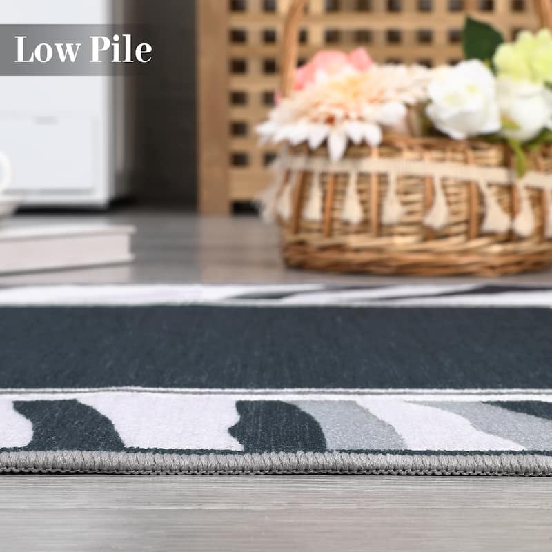 Modern Bordered Area Rugs for Living Room Bedroom Low Pile Non-Slip Rug Carpet