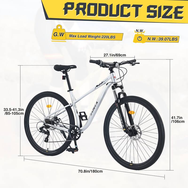 Unisex Mountain Bike - Front Suspension, Steel Frame, Multiple Speeds - 29
