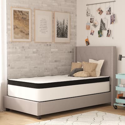 12" Hybrid Firm Pocket Spring Mattress, Mattress in a Box-Premium Mattress - White
