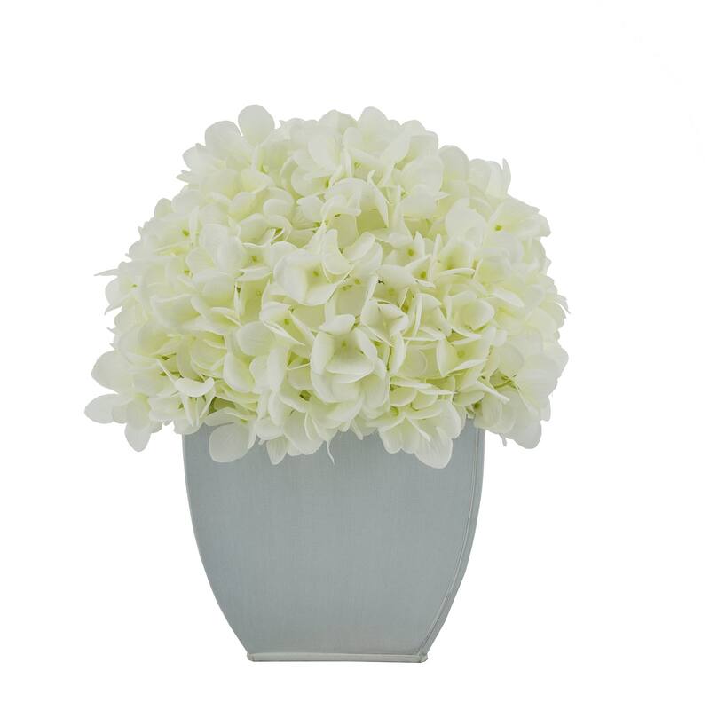 Faux Hydrangea in Cream Tapered Zinc Cube