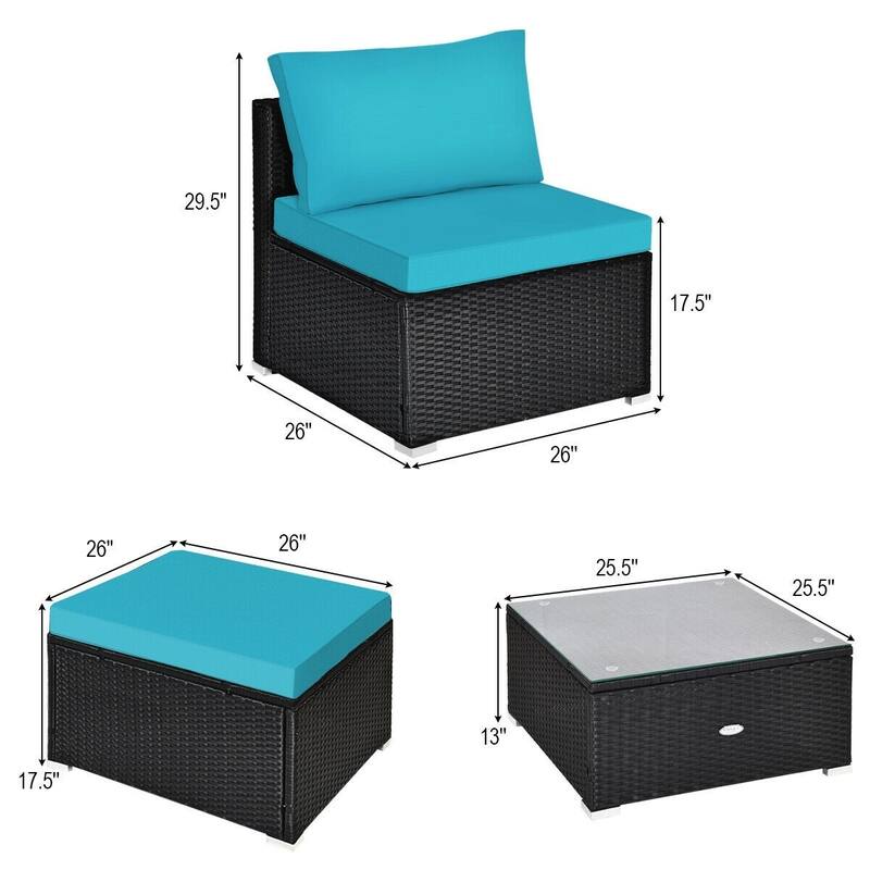 5 Pieces Wicker Lounge Chair Set with Washable Zippered Cushions - 26" x 26" x 13.5" (L x W x H)
