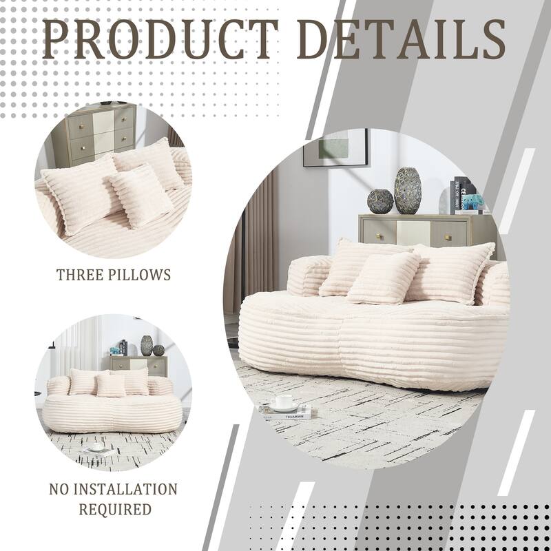 Corduroy Bean Bag Chair, Foam-Filled Lazy Floor Sofa with 3 Pillows, Soft Upholstered Lounge Chair for Adults & Teens
