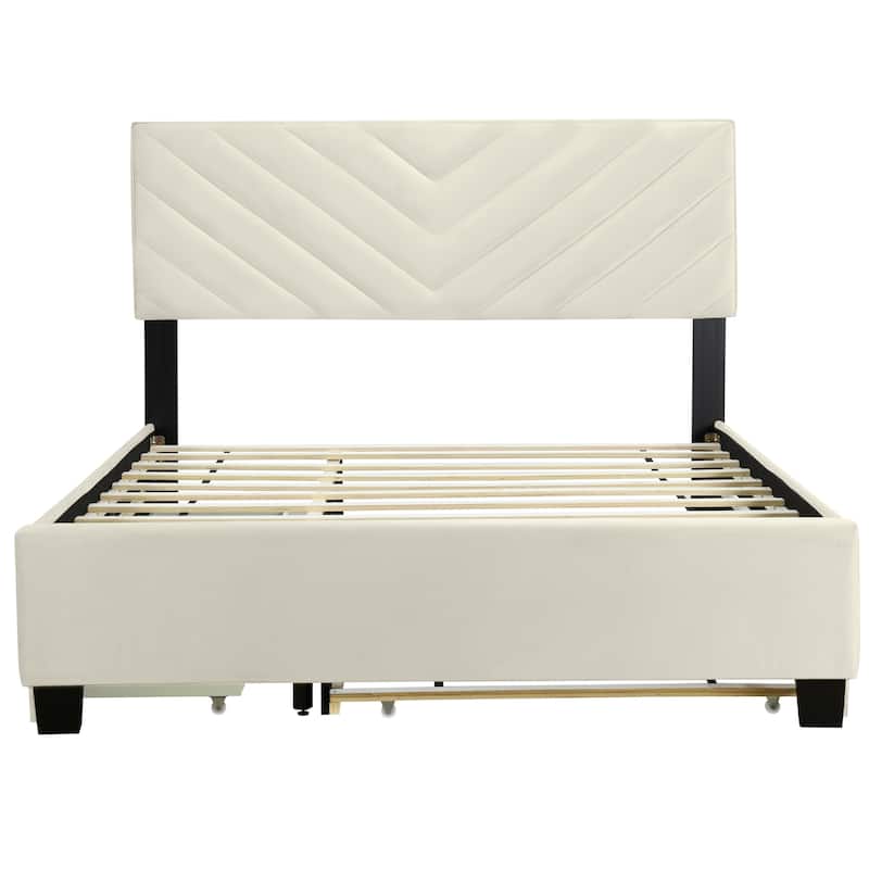 Queen Size Upholstered Platform Bed with Twill Headboard