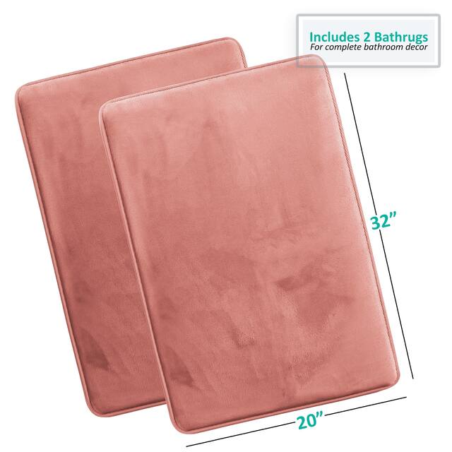 Clara Clark Ultra Soft Plush Bathroom Rug - Non-Slip, Velvet, Memory Foam Bath Mat - Set of 2