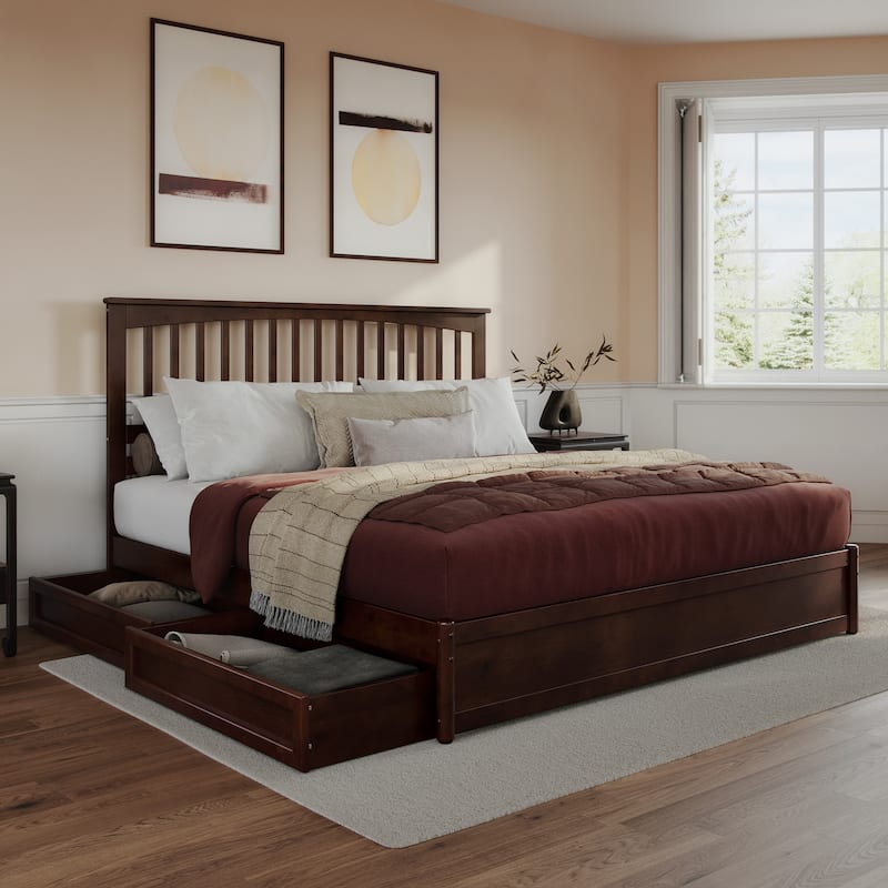 Everett Platform Bed with Panel Footboard and Storage Drawers - Walnut - King