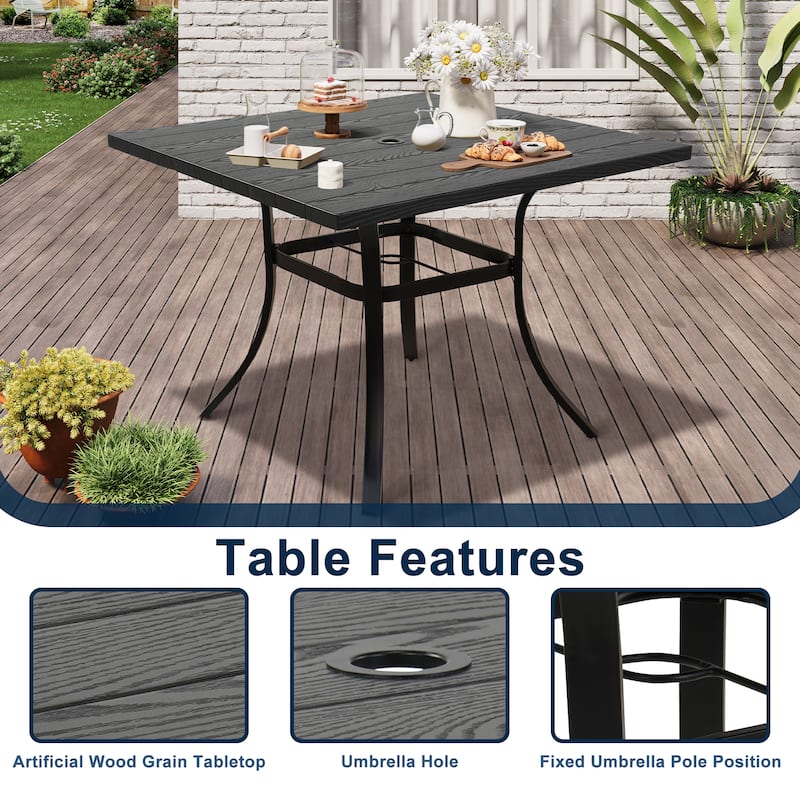 37-Inch Outdoor Square Dining Table Weather-Resistant Picnic Table Bistro Bar Table with Umbrella Hole