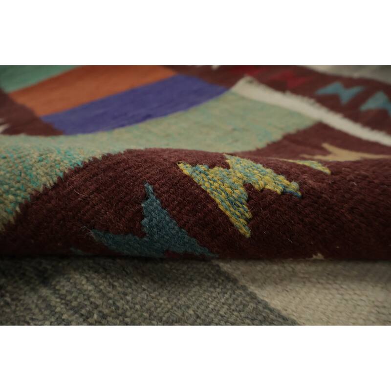Hand Woven Oriental 100% Wool Carpet Southwestern Tribal Multi-Colored Kilim Area Rug - 9' 8'' X 8' 2''