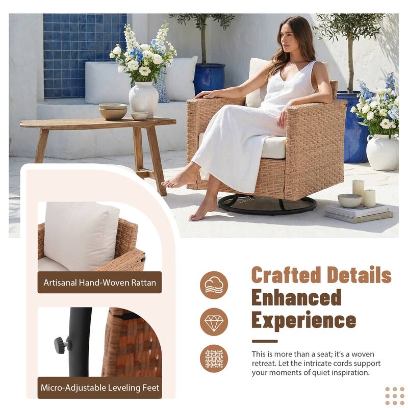 Outdoor L-Shaped Conversation Set Sectional Sofa 10-Piece Swivel Chair with Cushions Coffee Table PE Wicker Rattan