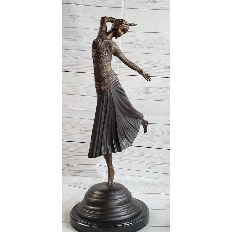 Art Deco Russian Dancer Girl Chiparus Bronze Statue Sculpture Decor Marble Base