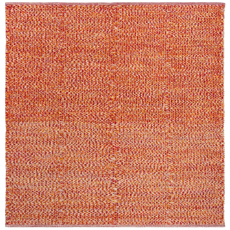 SAFAVIEH, Handmade Flatweave Montauk Gyrithe Casual Cotton Rug - 6' Square - Orange/Multi
